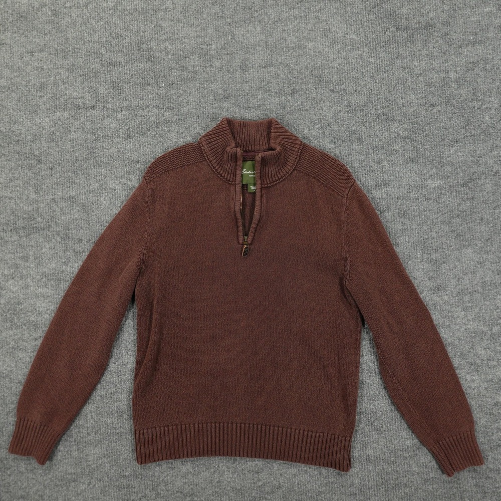 Eddie‎ Bauer Sweater Kids Medium Brown Quarter Zip Cotton Mock Neck Pullover